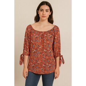 Star Vixen Women's Short  Sleeve Peasant Top with Keyhole Tie and Elastic Medium